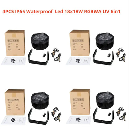 Professional black 18x18w rgbwa uv 6in1 led par stage light with black circular led fixture in rugged waterproof casing