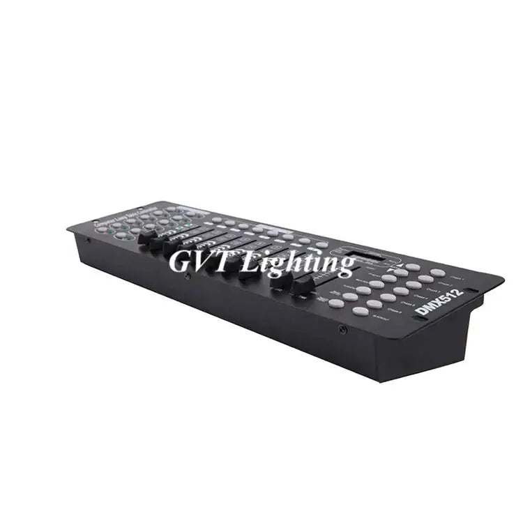 Professional black 192 channel dmx controller with multiple knobs sliders and buttons for dj disco lighting setup