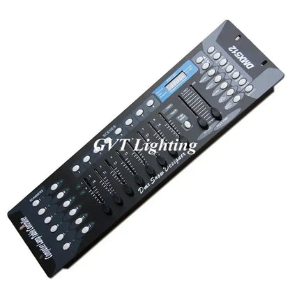 Professional black 192 channel dmx controller with multiple sliders buttons and digital display for dj lighting control