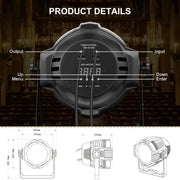 Professional black big dipper led par stage spotlight with digital display and labeled control buttons by decorbites big dipper