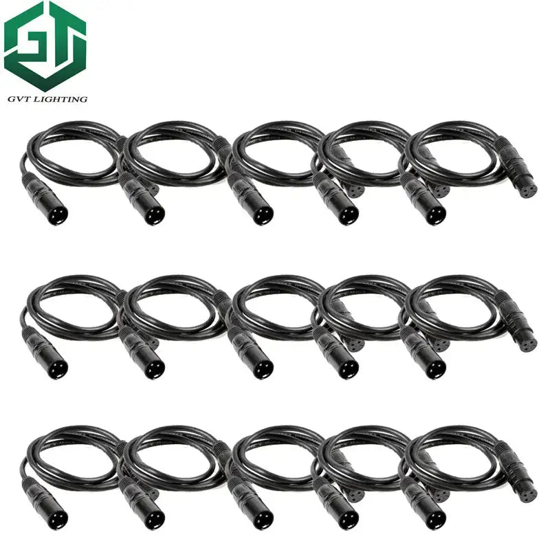 Professional black shielded dmx cables with metallic connectors by GVT Lighting for stage lighting use in 15 pack