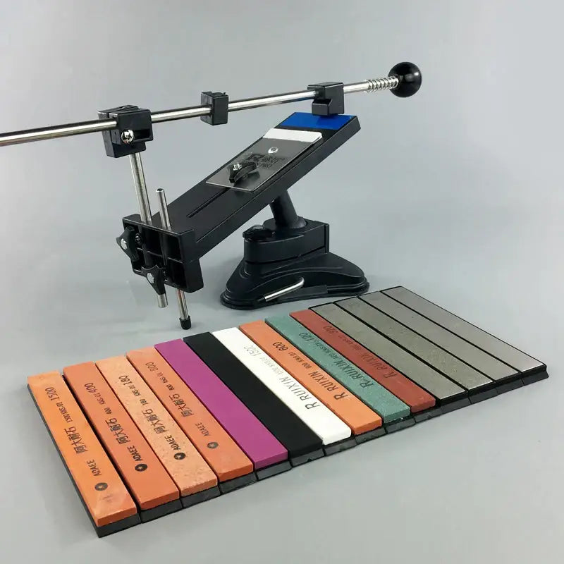 Professional black and silver decorbites knife sharpener with adjustable stand and colorful stone bars grinders for kitchen use
