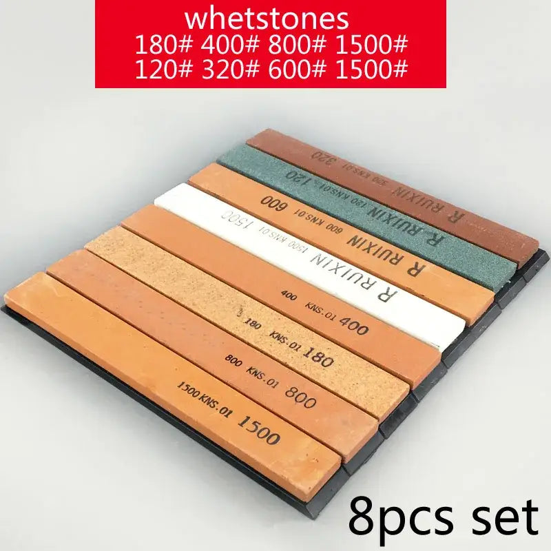 Set of eight ruixin whetstones in earthy tones for decorbites knife sharpener stone bars grinders kitchen tool