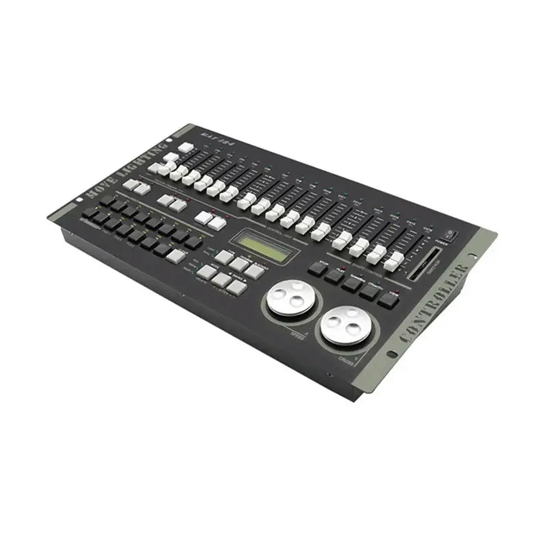 Professional black and white dmx max lighting controller with digital display and white knobs for stage lighting control