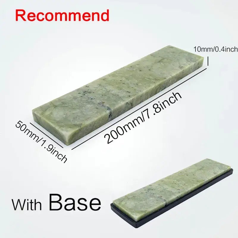 Professional green stone knife sharpener set with a rectangular green jade sharpening plate and black base decorbites knife sharpener