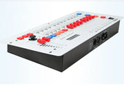 Professional white and black stage light console with red blue and orange buttons for event room lighting control