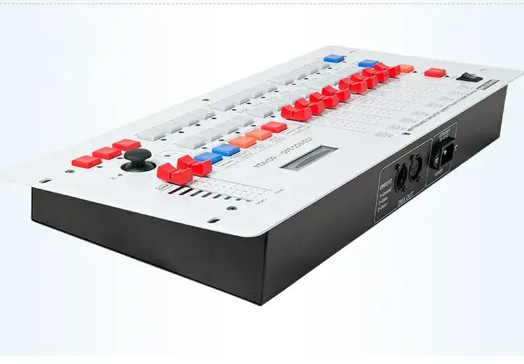 Professional white and black stage light console with red blue and orange buttons for event room lighting control