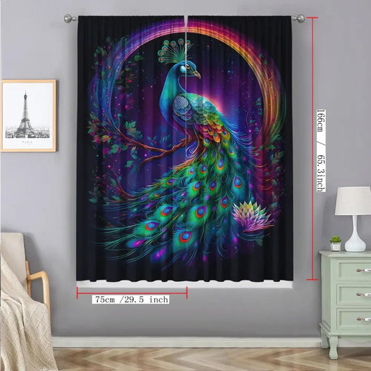 Psychedelic good luck peacock blackout curtain with iridescent feathers and rainbow halo for luck peacock home decorbites decor