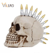 Beige resin skull head ornament with silver and gold-tipped bullet casing mohawk for living room decor