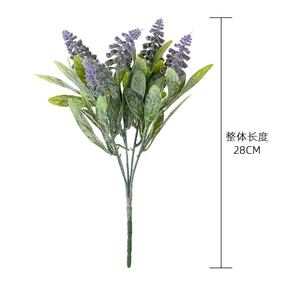 A 28cm purple and white artificial lavender green plants bouquet with synthetic flower clusters for wedding decor