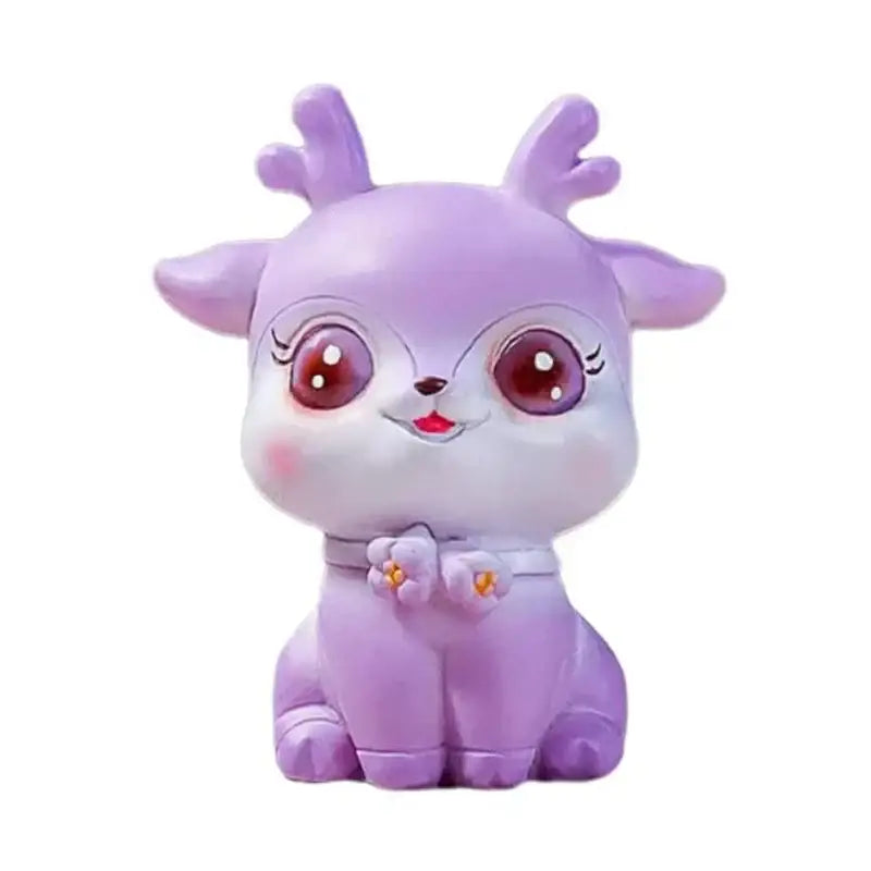 A cute purple cartoon sika deer resin ornament with large eyes and small antlers for bedroom decor