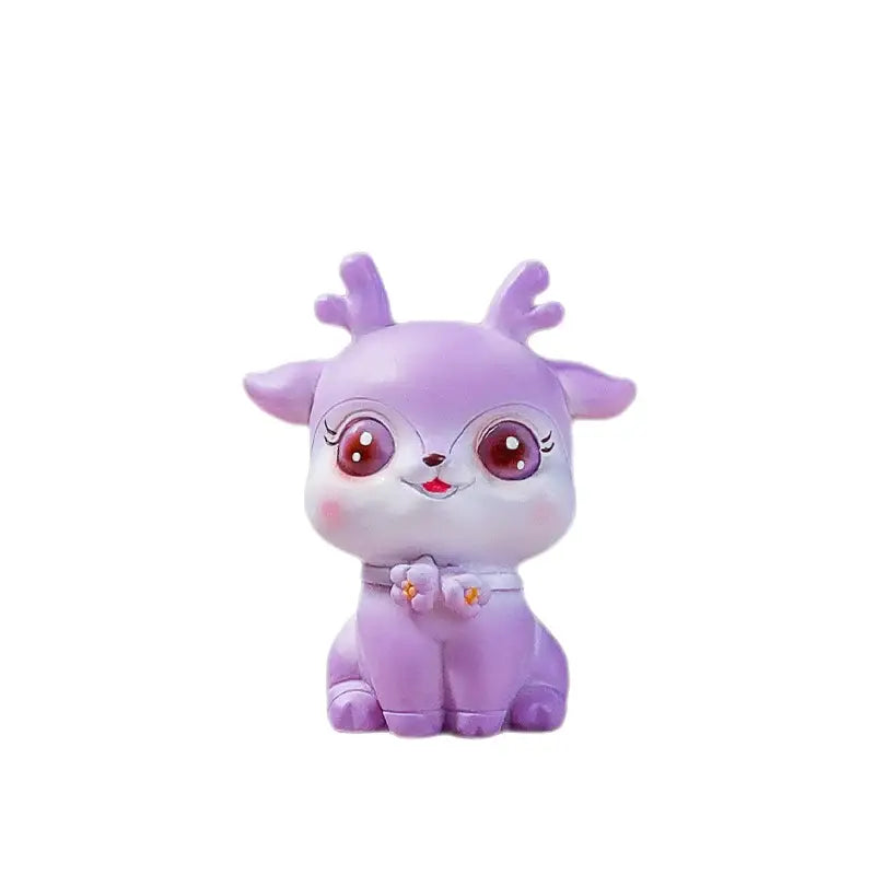 Lavender cartoon sika deer resin figurine with oversized eyes and tiny antlers for bedroom decor