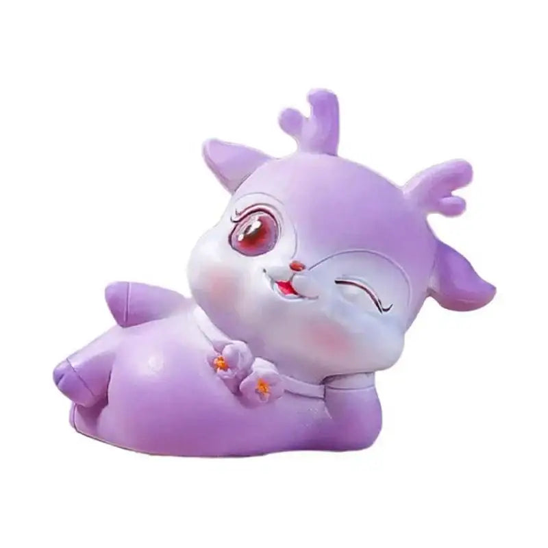 Plush lavender cartoon sika deer resin ornament with white accents and orange flowers for bedroom decor