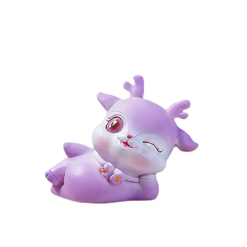 A plush lavender cartoon sika deer resin ornament with soft features and a gentle smile for bedroom decor