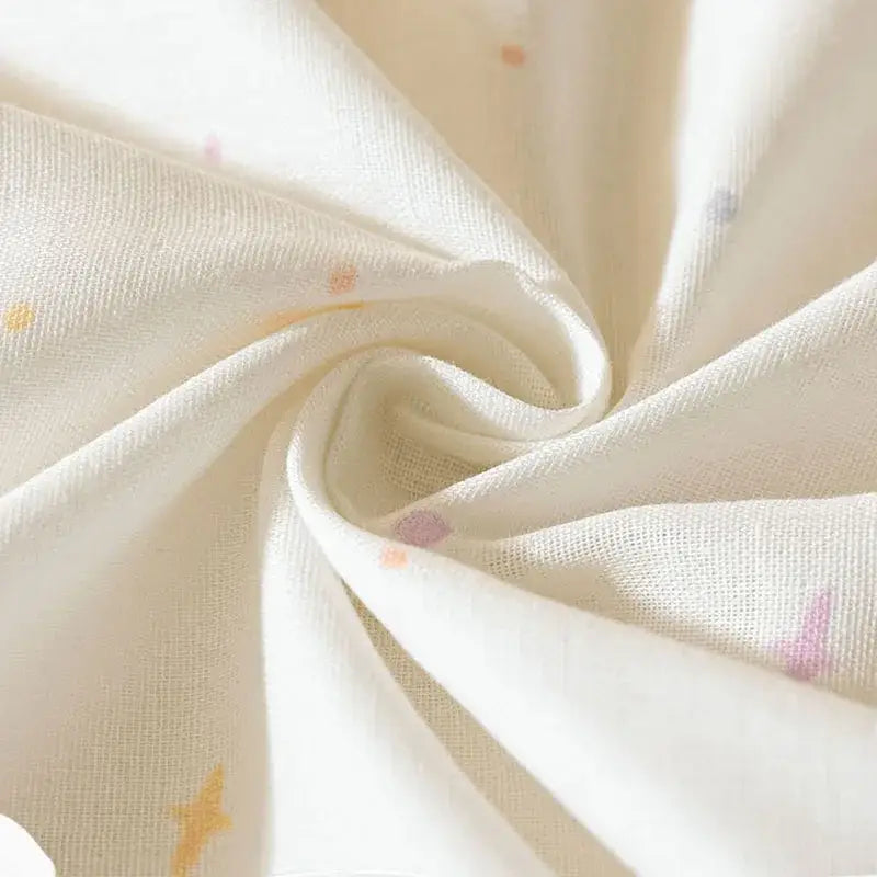 Soft white cotton fitted sheet with pastel star pattern and purple elephant cartoon embroidered decorbites bedding