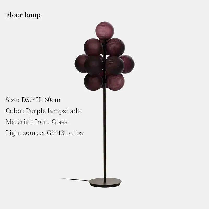 Purple glass globe floor lamp with sleek iron stand in the decorbites grape chandelier modern living room light collection