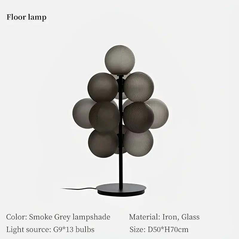 Smoke grey glass globe floor lamp with black iron stand for modern living room in decorbites grape chandelier collection
