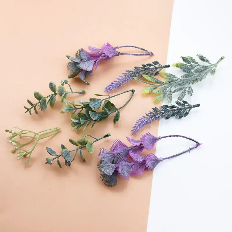 Purple and green 10pcs plastic grass artificial plants with textured synthetic leaves for living room decor by decorbites