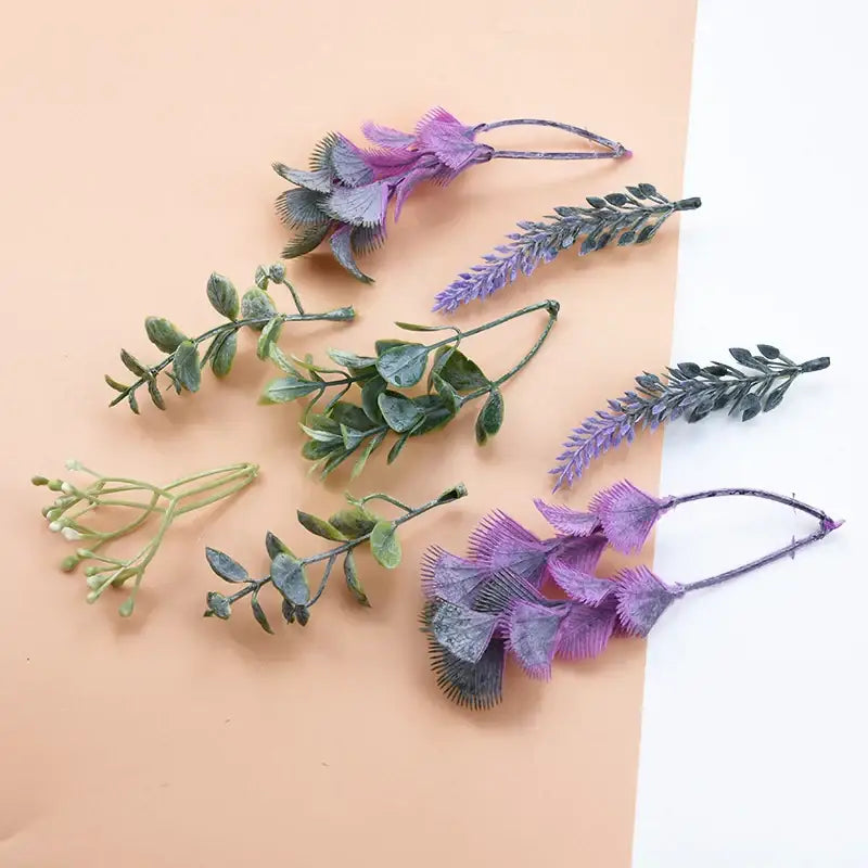 Purple and green 10pcs plastic grass artificial plants with textured leafy designs for living room decorbites 10pcs plastic decor