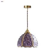 Purple mosaic crystal glass led pendant light with brass accents and twisted cord for living room decorbites pendant light