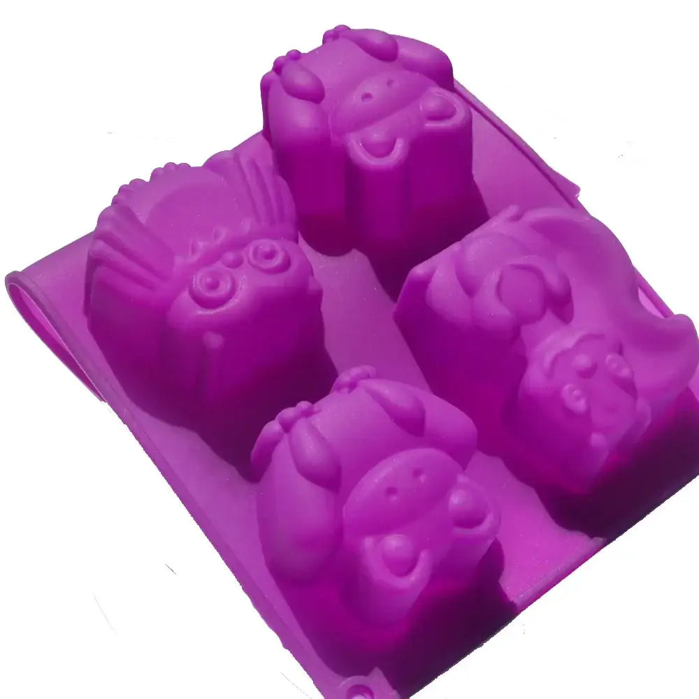 Purple silicone cartoon animal cake mould with four owl shapes for kitchen diy decorbites cartoon animal bakeware