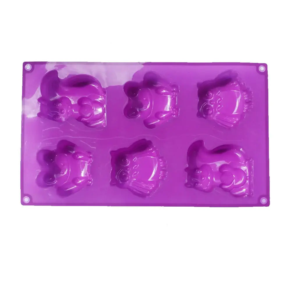 Purple silicone cartoon animal cake mould with six owl-shaped cavities for decorbites kitchen diy baking use