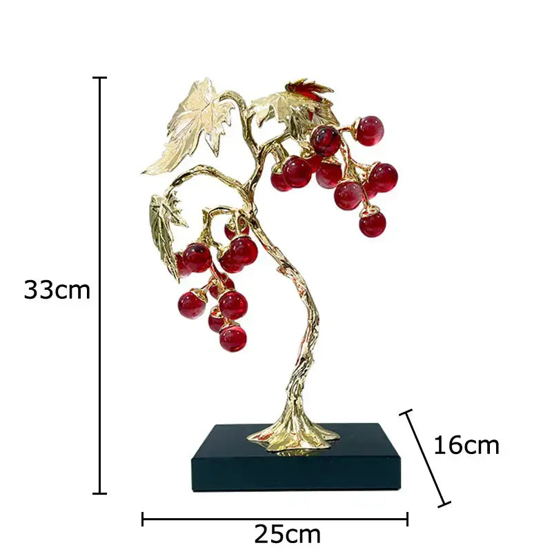 Golden crystal grape vine sculpture with translucent red glass berries on black base for decorbites crystal grape decorbites crystal grape tree ornaments