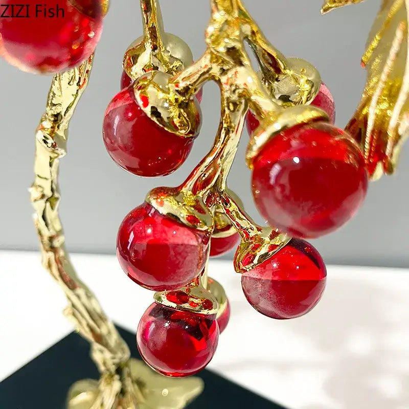 Golden branch ornament with glossy red glass cherries for decorbites crystal grape tree grape tree ornaments decor