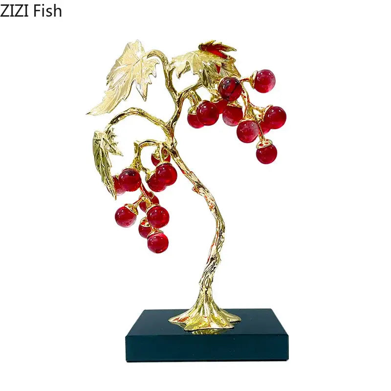 Golden crystal grapevine sculpture with red glass berries on dark blue base for decorbites crystal grape decorbites crystal grape tree ornaments