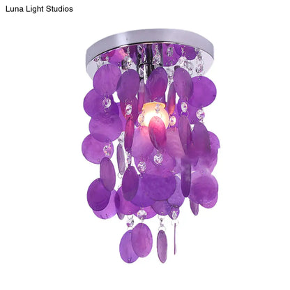 DecorBites™ DecorBites™ Purple Waterfall Flushmount: Modern Shell Ceiling Lamp with 1 Bulb