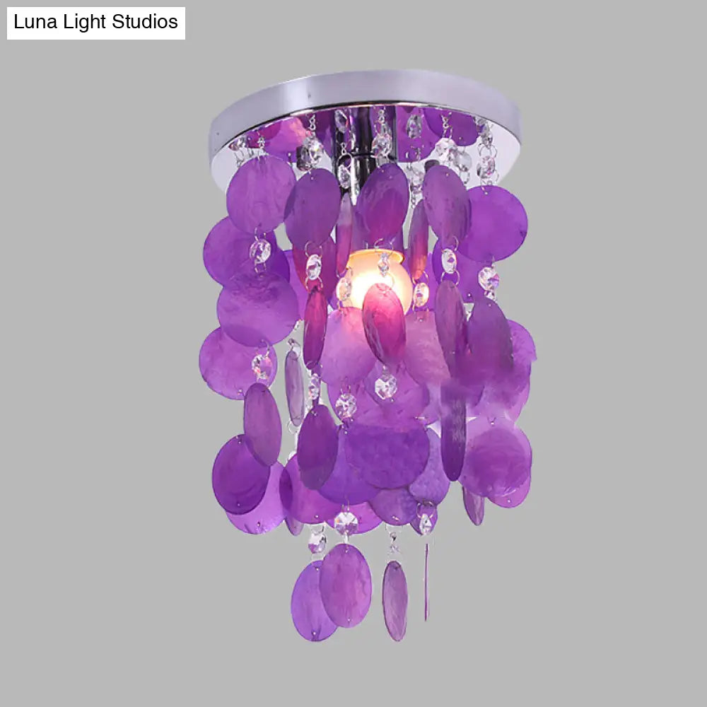 DecorBites™ DecorBites™ Purple Waterfall Flushmount: Modern Shell Ceiling Lamp with 1 Bulb