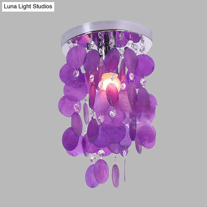 DecorBites™ DecorBites™ Purple Waterfall Flushmount: Modern Shell Ceiling Lamp with 1 Bulb