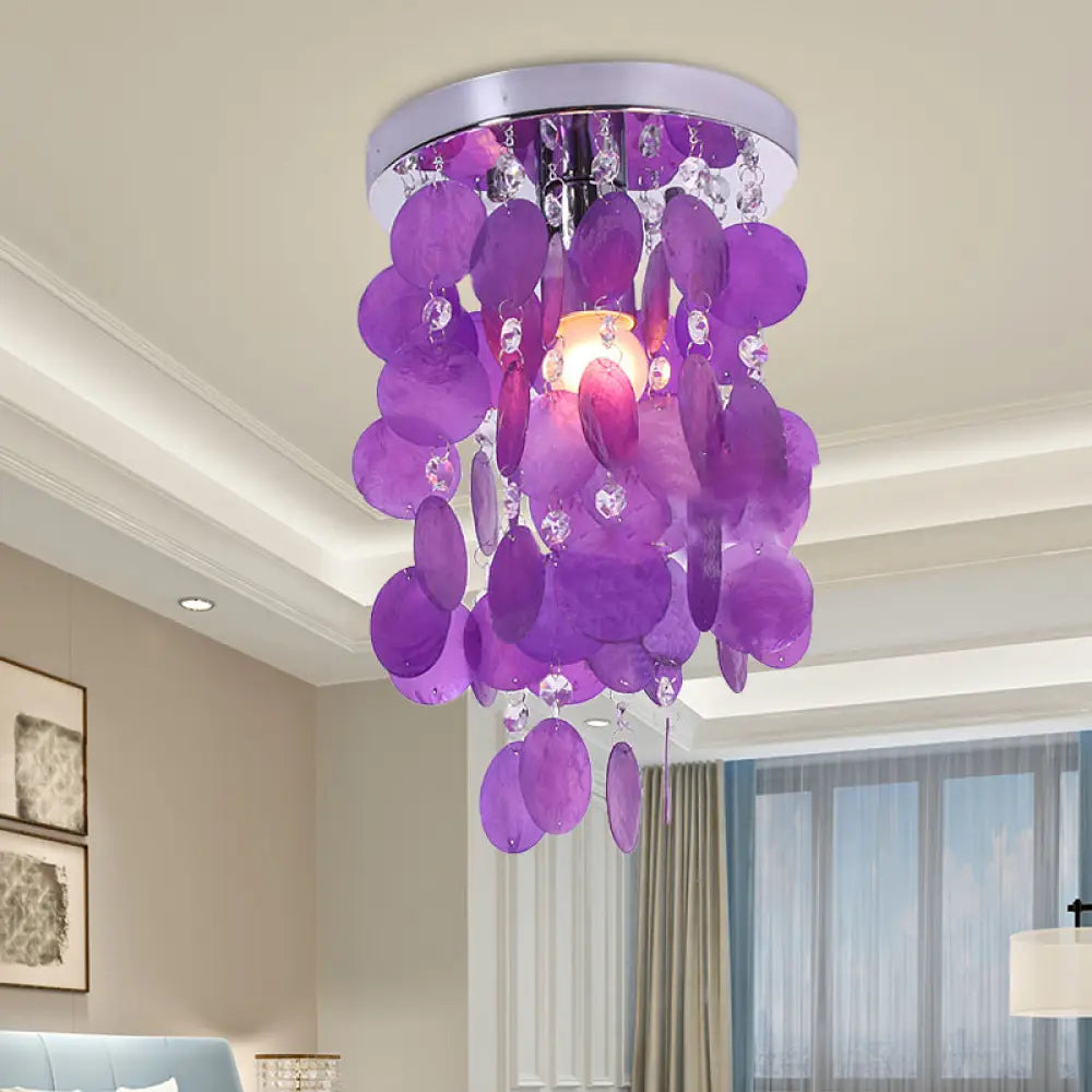 DecorBites™ DecorBites™ Purple Waterfall Flushmount: Modern Shell Ceiling Lamp with 1 Bulb