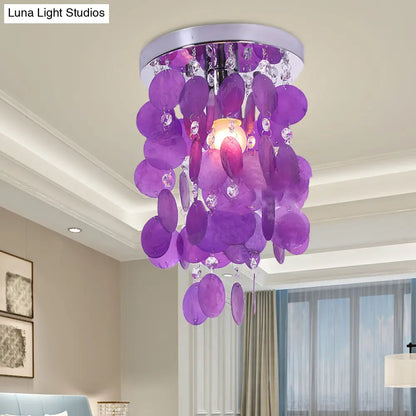 DecorBites™ DecorBites™ Purple Waterfall Flushmount: Modern Shell Ceiling Lamp with 1 Bulb