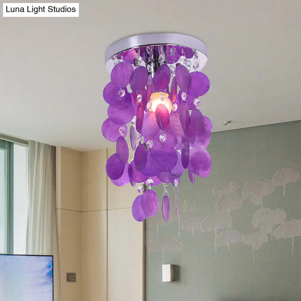 DecorBites™ DecorBites™ Purple Waterfall Flushmount: Modern Shell Ceiling Lamp with 1 Bulb