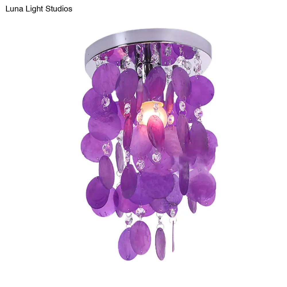 DecorBites™ DecorBites™ Purple Waterfall Flushmount: Modern Shell Ceiling Lamp with 1 Bulb