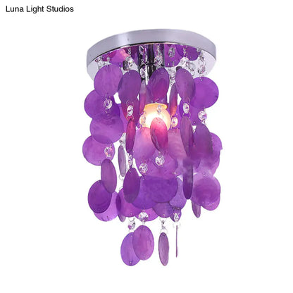 DecorBites™ DecorBites™ Purple Waterfall Flushmount: Modern Shell Ceiling Lamp with 1 Bulb