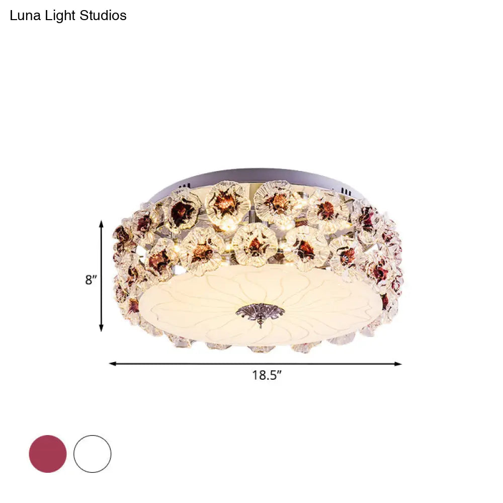 DecorBites™ DecorBites™ Purple/White LED Flush Light Ceiling Lamp with Crystal Flower Accents