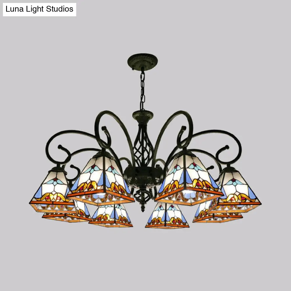 Pyramid Stained Art Glass Chandelier - Antique Style Ceiling Lighting for Restaurants