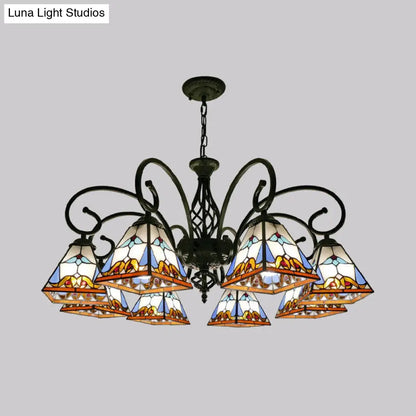 Pyramid Stained Art Glass Chandelier - Antique Style Ceiling Lighting for Restaurants