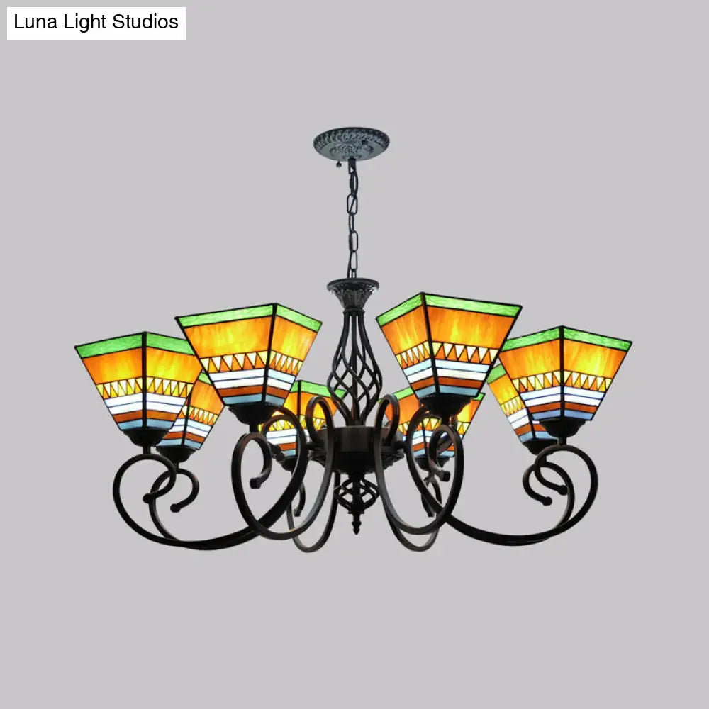 Pyramid Stained Art Glass Chandelier - Antique Style Ceiling Lighting for Restaurants