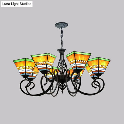 Pyramid Stained Art Glass Chandelier - Antique Style Ceiling Lighting for Restaurants