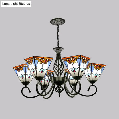 Pyramid Stained Art Glass Chandelier - Antique Style Ceiling Lighting for Restaurants