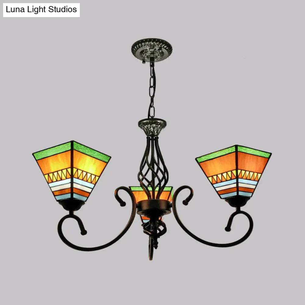 Pyramid Stained Art Glass Chandelier - Antique Style Ceiling Lighting for Restaurants