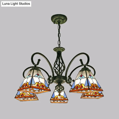 Pyramid Stained Art Glass Chandelier - Antique Style Ceiling Lighting for Restaurants