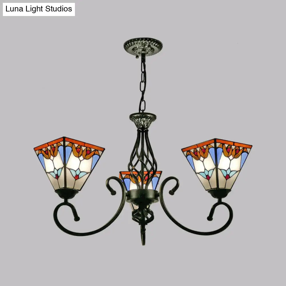 Pyramid Stained Art Glass Chandelier - Antique Style Ceiling Lighting for Restaurants