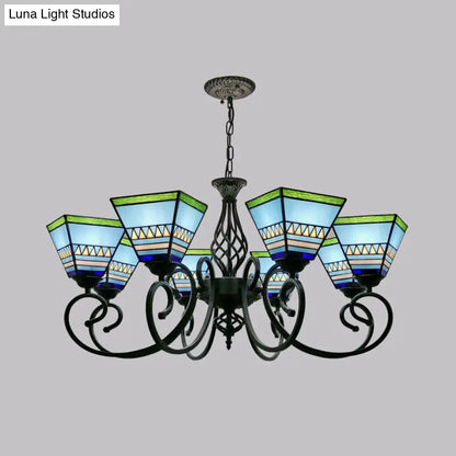 Pyramid Stained Art Glass Chandelier - Antique Style Ceiling Lighting for Restaurants