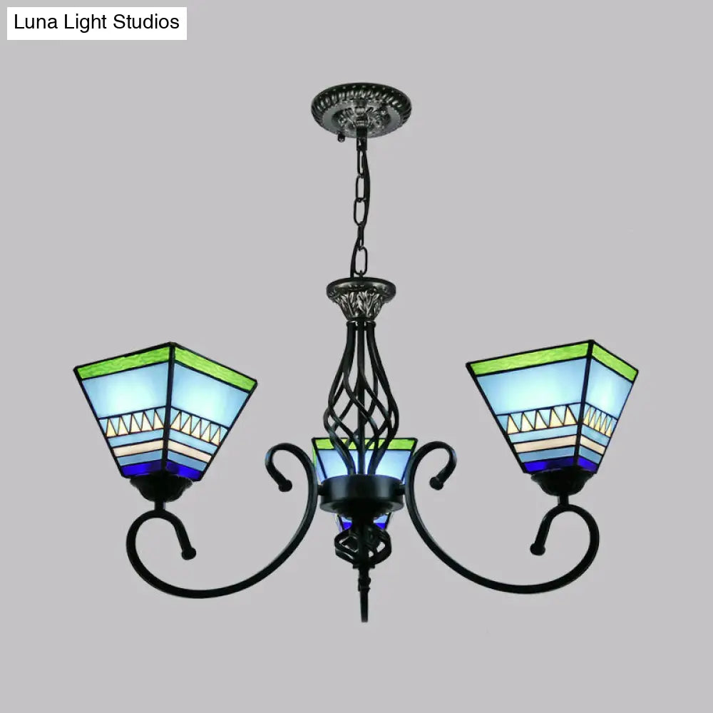 Pyramid Stained Art Glass Chandelier - Antique Style Ceiling Lighting for Restaurants