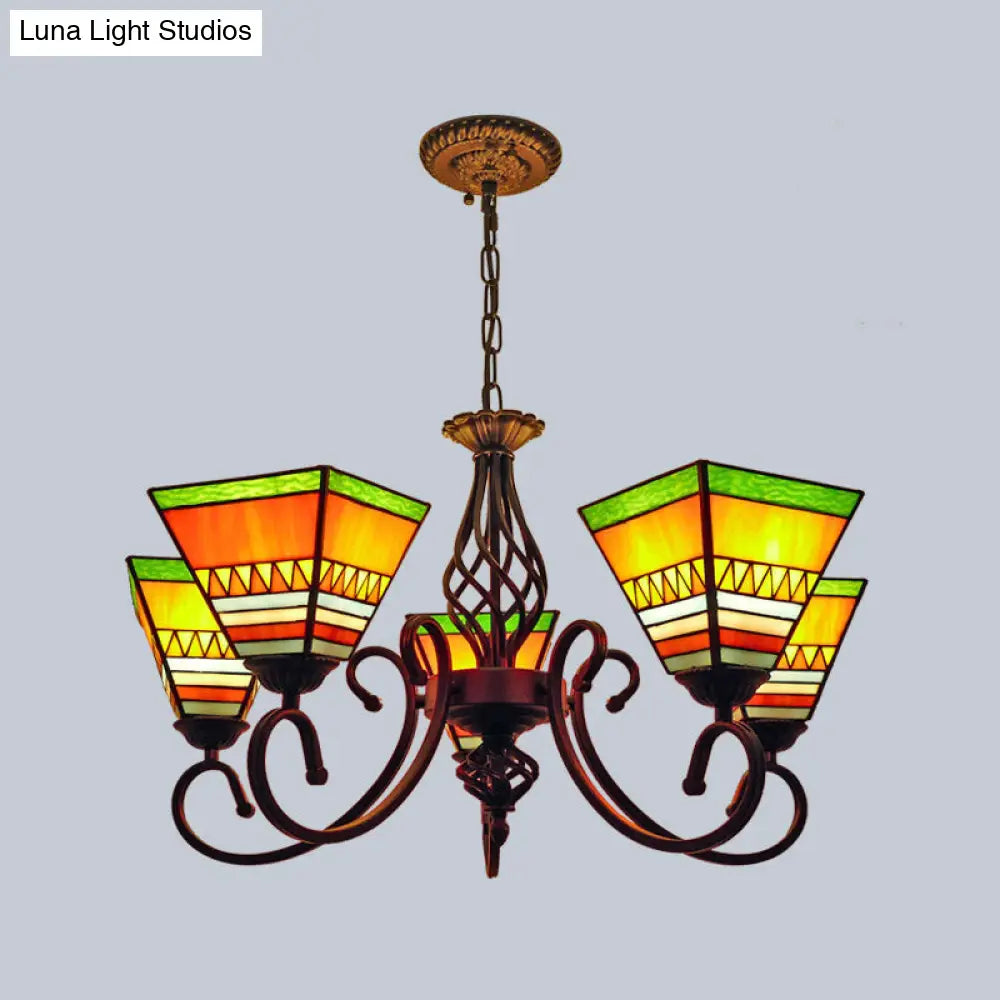 Pyramid Stained Art Glass Chandelier - Antique Style Ceiling Lighting for Restaurants