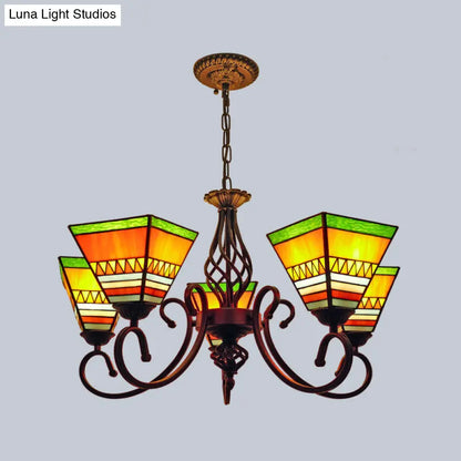 Pyramid Stained Art Glass Chandelier - Antique Style Ceiling Lighting for Restaurants